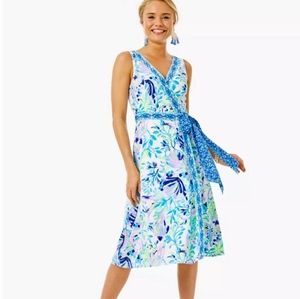 Lilly Pulitzer Dress Shaylee Midi Wrap Shell Beach Small Engineered 2 XS 4